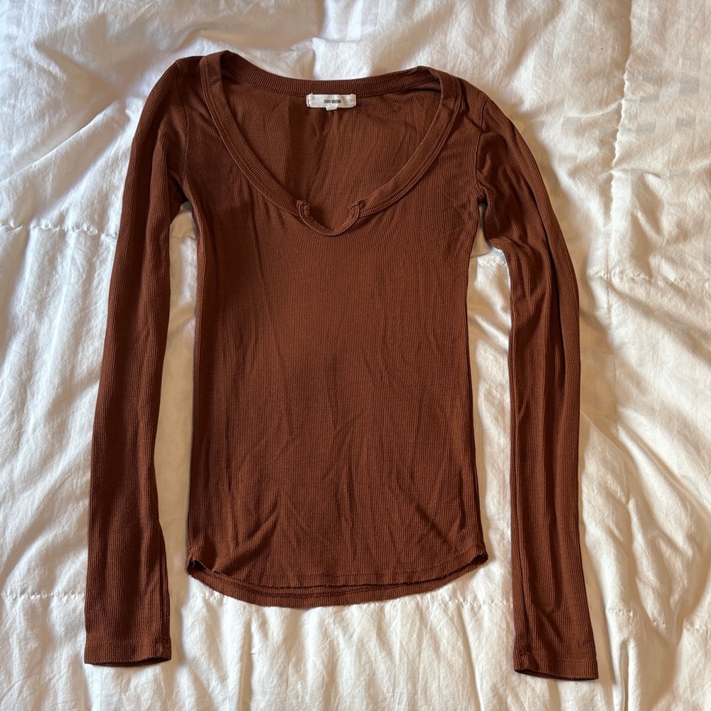 Joah Brown Henley Long Sleeve in Oxblood Rib
